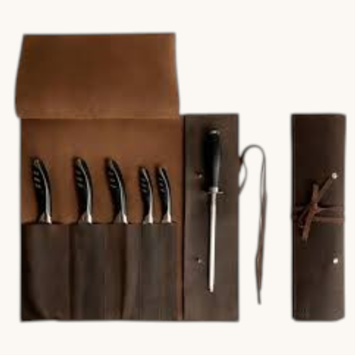 leather knife roll bag brown 6pc set leather knife roll bag brown 6pc set