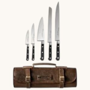 leather knife roll bag brown 5pc set