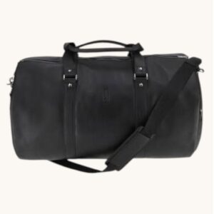 classic black leather duffle bag
